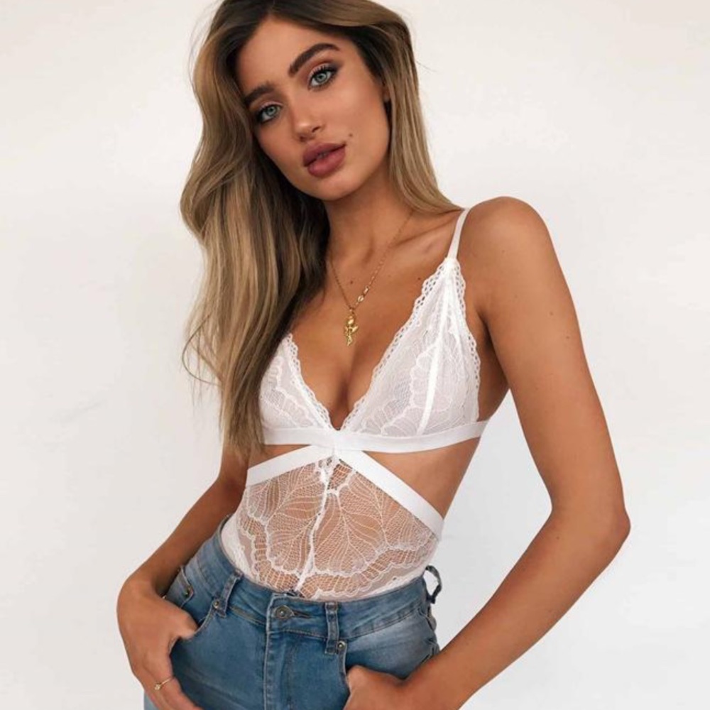 White lace sexy body suit